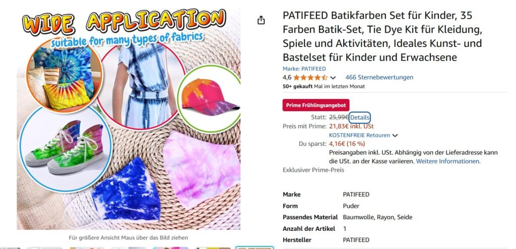 Frühlingsangebote Amazon: Batikfarben