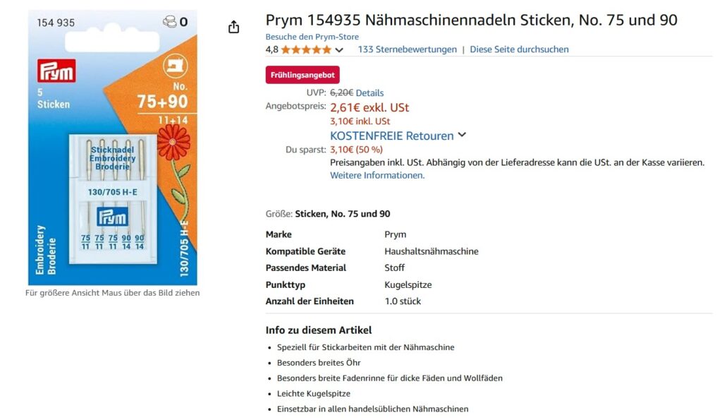 Nähmaschinennadeln Prym