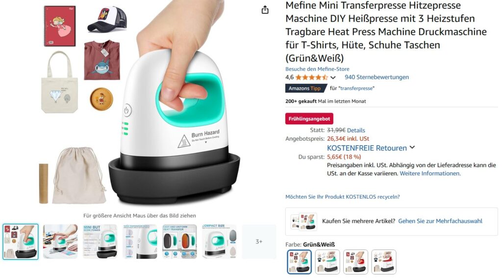 Frühlingsangebote Amazon: Mini Transferpresse